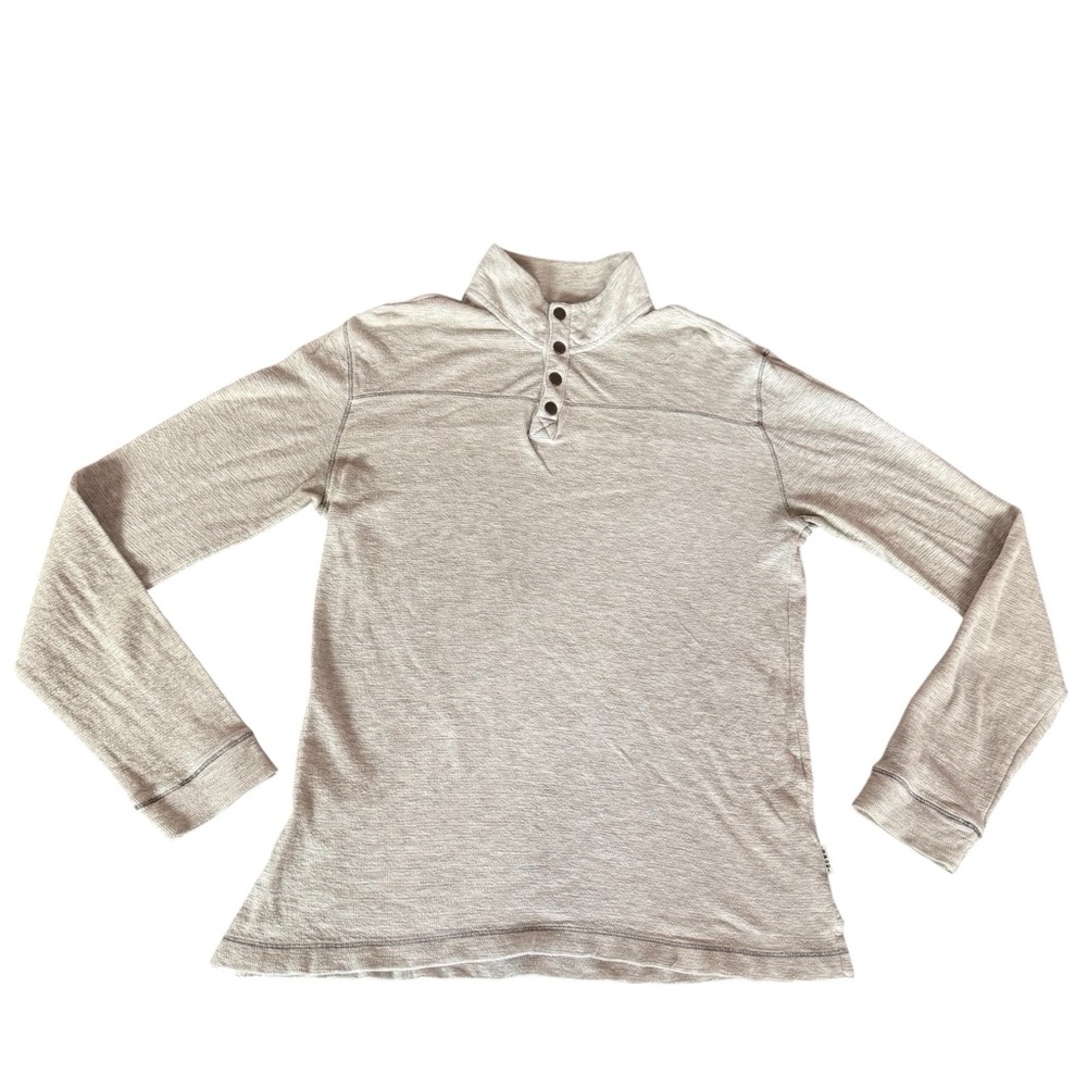 Rowm‎ Henley Men's Gray Long Sleeve Sweatshirt Snap Neck SZ M